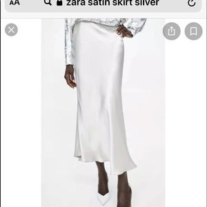 Zara silver satin midi skirt NWT